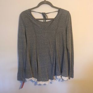 grey long sleeve with lace trim